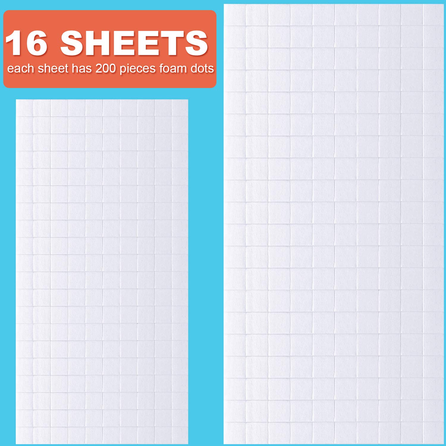 Zonon 16 Sheets Foam Dots Adhesive Foam Square Mount Dual-Adhesive 3D Foam Tapes 2 Sizes Foam Pop Dots for Craft DIY Office Supplies, 0.24 Inch and 0.4 Inch, 3200 Pieces in Total