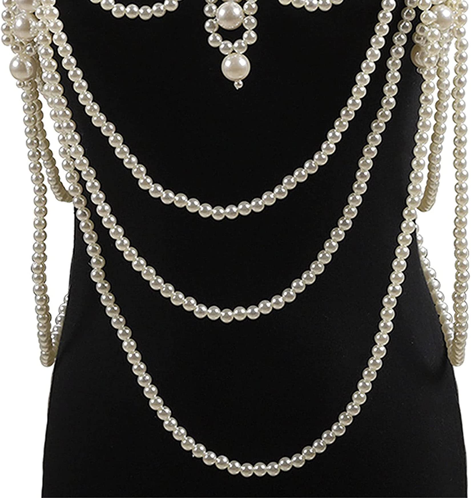 Perle Körper Kette BH Für Frauen Perle Körper Kette Halskette Schmuck Kleid Kette Verstellbare Schulter Halskette Perle Zubehör Für Party Hochzeit Körper Schmuck Kleid Zubehör,Weiß