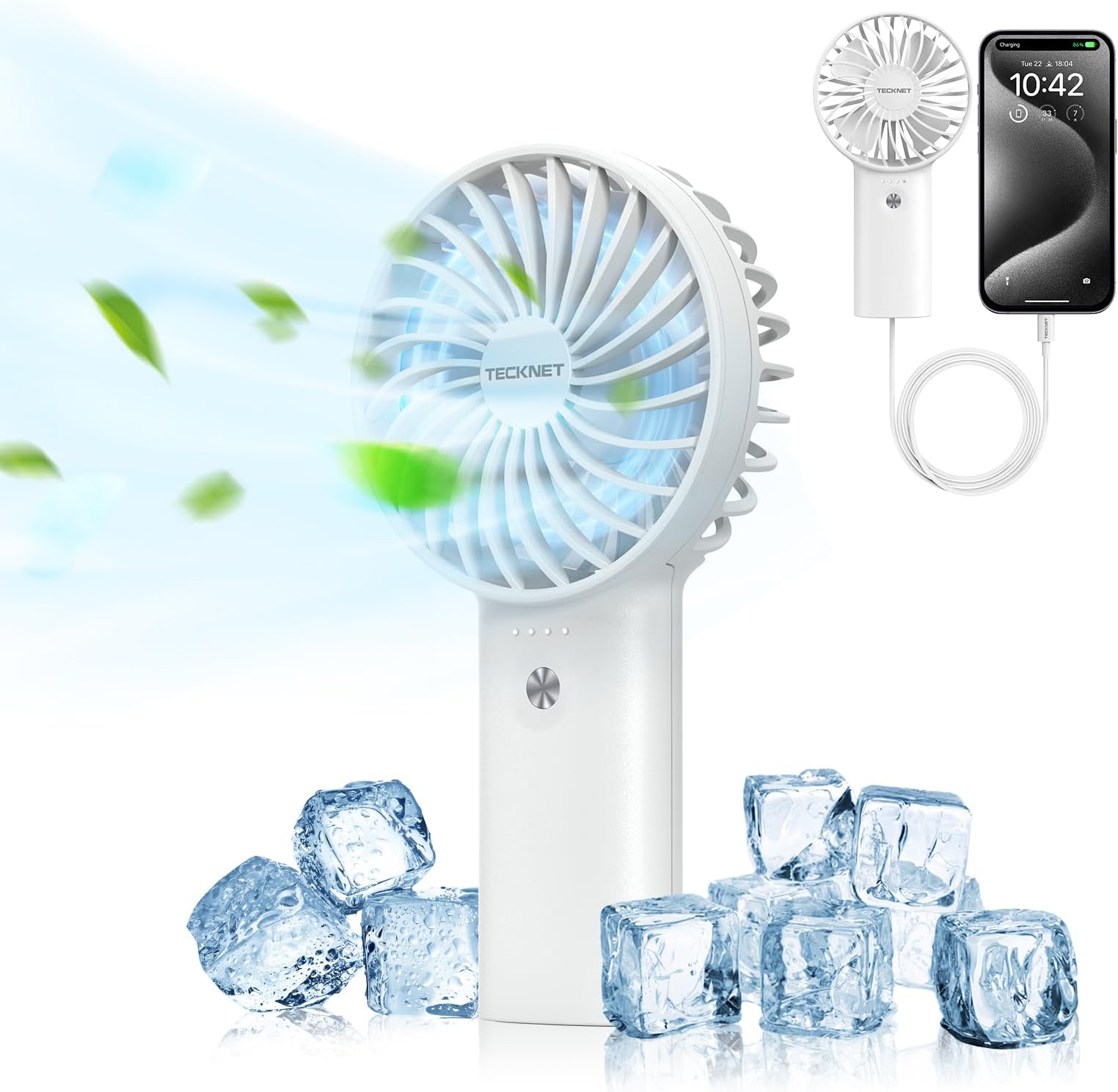 Ventilateur De Poche Rechargeable - Mini Ventilateur Portable 5 Vitesses, Turbo, Autonomie 8.5h, USB-C - 9