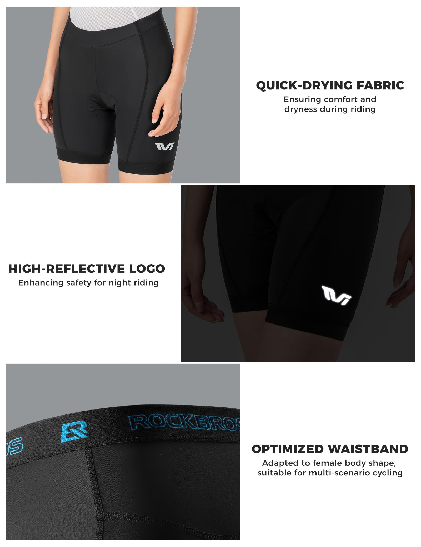 ROCKBROS TVI Pantalones Cortos Ciclismo Mujer con Acolchado, Culotte Ciclismo Ligeros y Transpirables Secado Rápido para Bicicleta Montaña y Carretera
