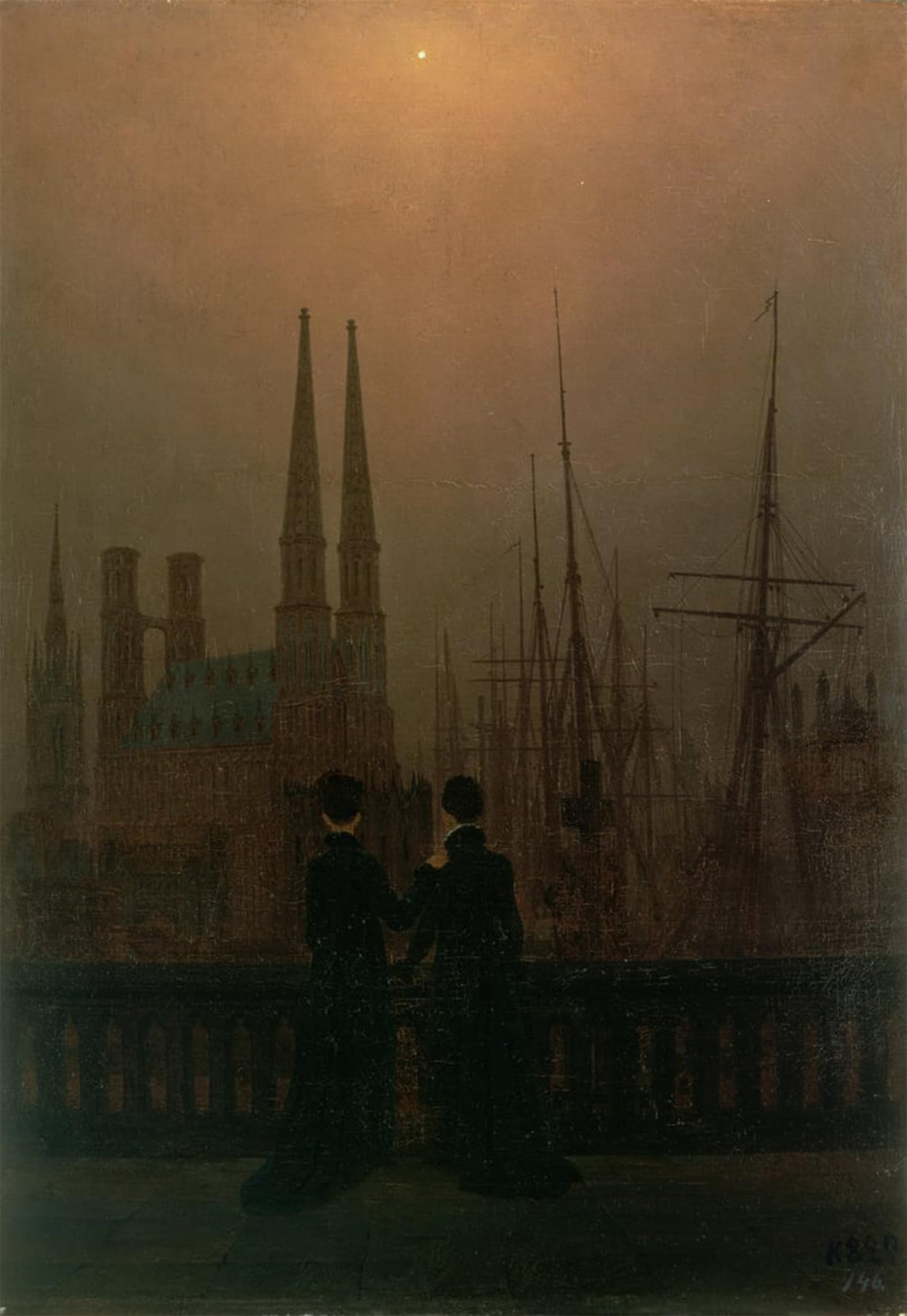 ARTXLXXBN Famous Prints Artwork Pictures Poster Painting Art Harbor at night nurses' num by Caspar David Friedrich Artwork Landscape Pictures for Home Decor 60x90cm