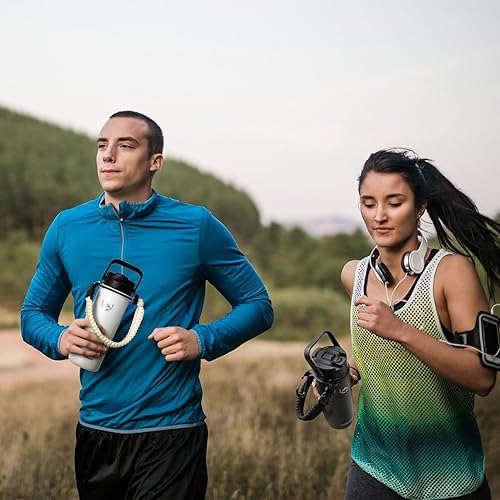 Miniatura 2 de NATURE PIONEOR Botellas de agua aisladas con mango de paracaídas, botella de agua deportiva al vacío de 18 onzas de boca ancha con 3 tapas, acero