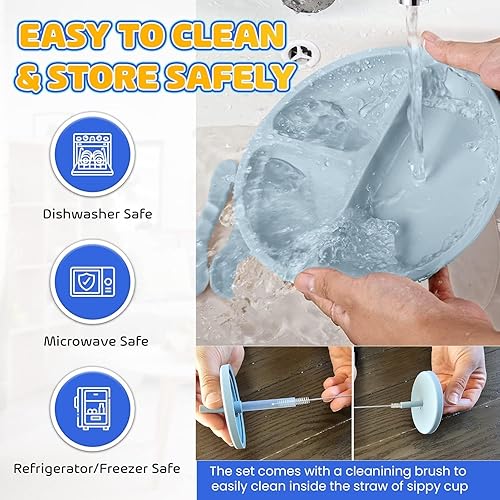 Miniatura 8 de Juego de alimentación de silicona para bebés | 10 piezas de suministros de destete LED para bebés | Juego de platos para niños pequeños con succión