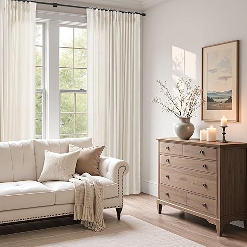 Miniatura 6 de Joywell Cortinas plisadas de lino para ventana de 84 pulgadas de largo, con ojales y pestaña trasera, cortinas semitraslúcidas filtrantes de luz con