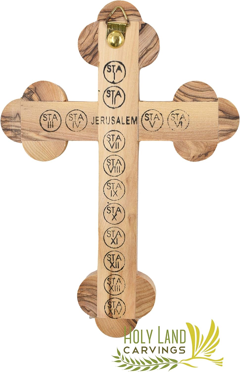 7 Inch Holy Crucifix, Olive Wood Catholic Wall Crucifix Cross Hand Carved in the Holy Land with Mother of Pearl & 4 Lenses with Holy Relics - Unique gift for Christmas or any Special Occasion