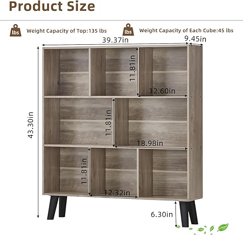 Miniatura 103 de LEYAOYAO Estantería de 10 cubos, estantería ancha moderna de 3 niveles con patas, estantería de madera de mediados de siglo, estuche grande rosa,