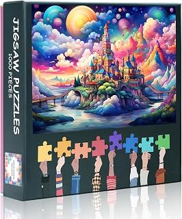 Jigsaw Puzzles - Whimsical Cloud Castles Oil Painting Style, 20 x28 inch Floating High Above The World Collectors Edition Puzzle, Challenging Parlour Games for Adults & Families