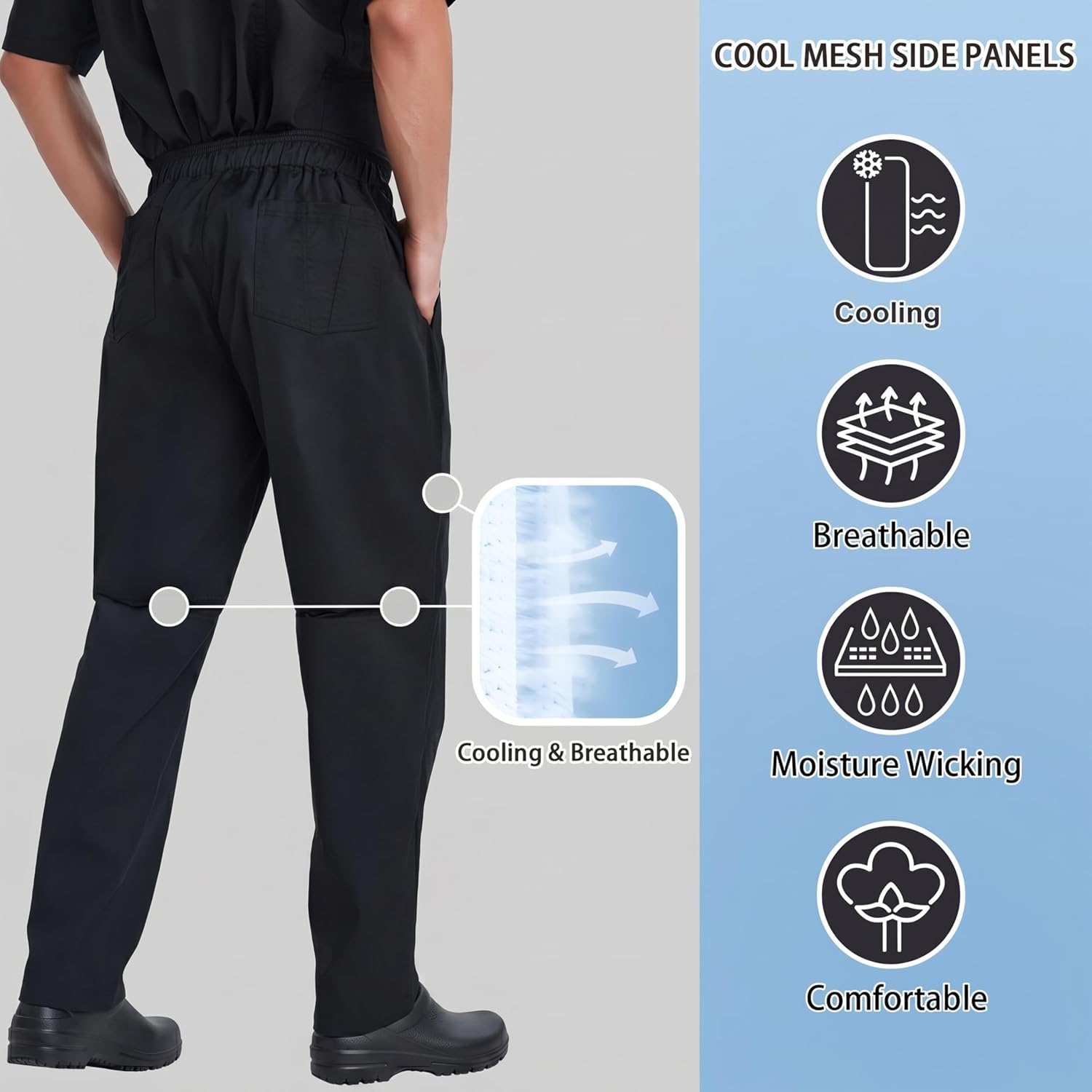LETAOTAO Chef Pants Men Breathable Straight-fit Chef Cargo Pants with Mesh Panels & Elastic Waist Kitchen Work Pants