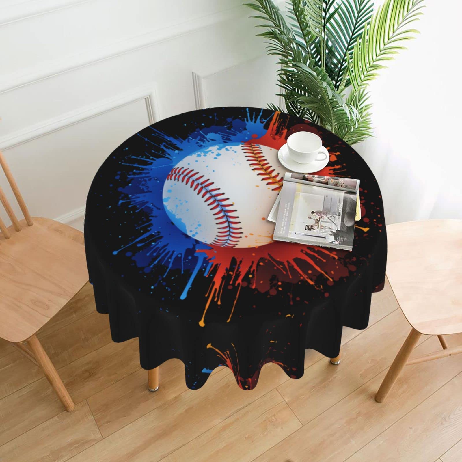 Lawenp Art Baseball Decorative Round Table Cloths - 60 Inches in Diameter for Buffet Tables, Parties, Holiday Dinners.