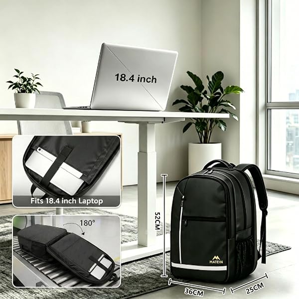 MATEIN Extra Large Backpack 55L, Work Backpack, Laptop Rucksack for Men Work, Large Rucksack with TSA Laptop Compartment, Spacious Capacity Fit for Office, Business Travel, Daily Use, Black - 3