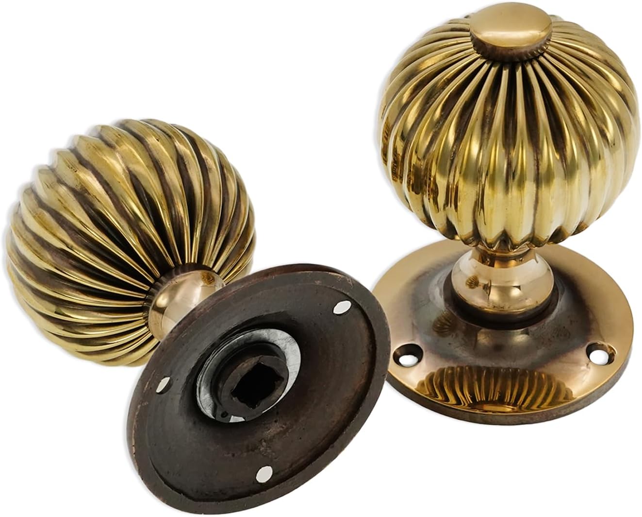 Infinity Decor Victoria Style Regency Mortice Door Knobs Set Round Aged Brass 60mm Pull Handles Pair - Ideal for Interior and Exterior Use