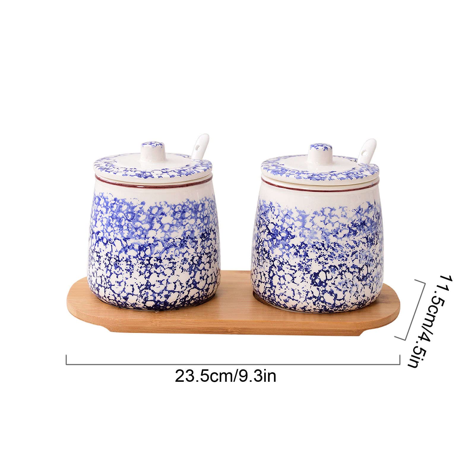 Dispenser per zuccheriera, Zuccheriera con motivo floreale blu con coperchio e cucchiaio, barattolo for zucchero in ceramica da 430 ml, zuccheriera in porcellana, for bar, ristorante, casa-Blue2-2 Set