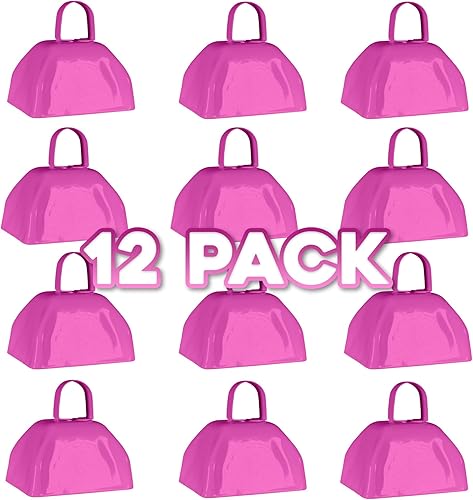 Campanillos de metal con asas de 3 pulgadas novedoso generador de ruido paquete de 12 rosa