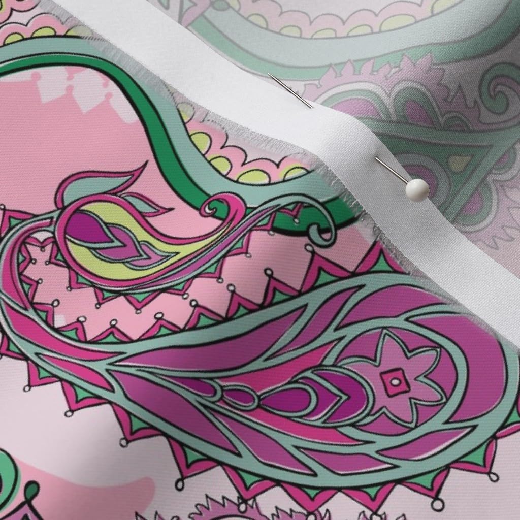 Spoonflower Fabric - Fun Games Happy Fuchsia Pink Bright Paisley Printed on Organic Cotton Sateen Fabric by The Yard - Sewing Quilting Apparel Home Decor