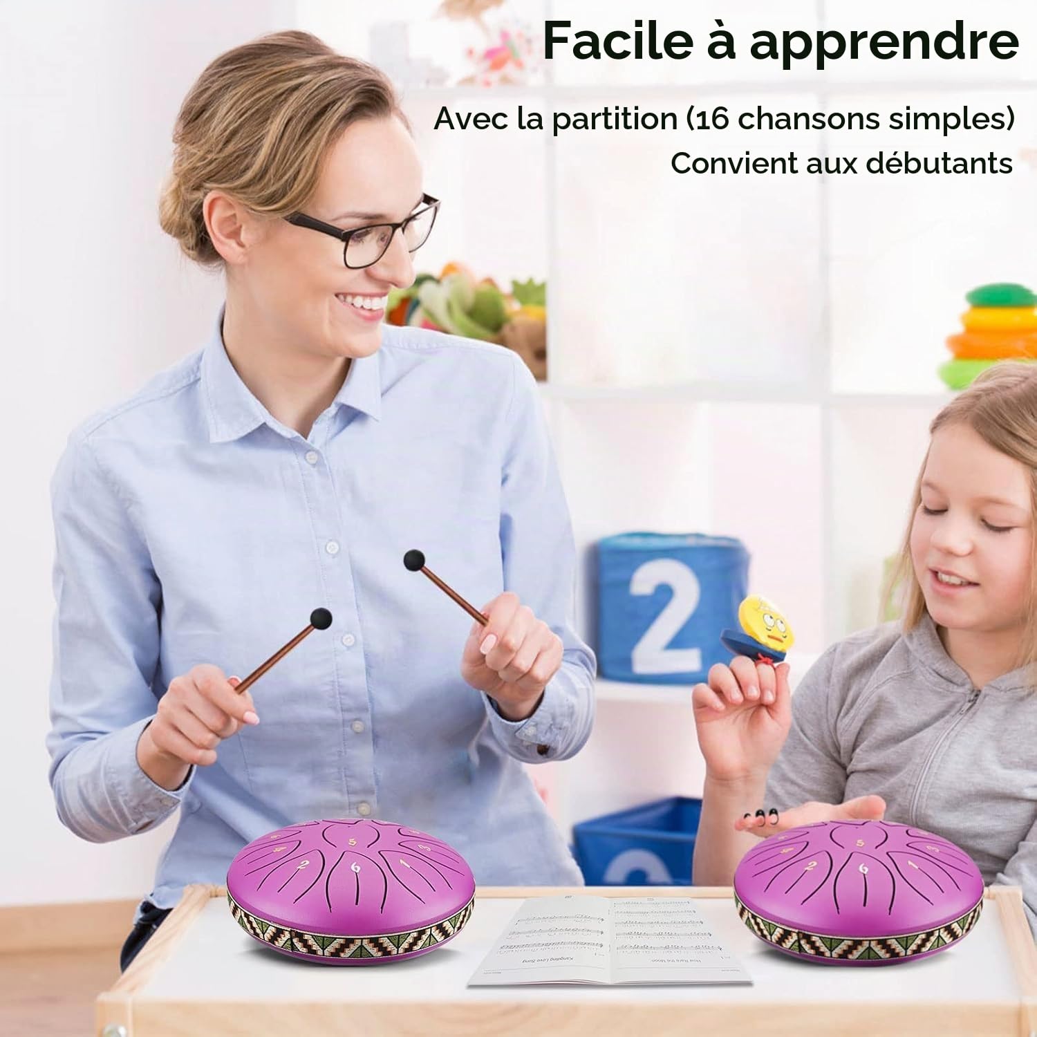 Tambour de Langue en Acier 6 Pouces 11 Tons Steel Tongue Drum Handpan Instrument Percussion avec Pilons, Sac de Rangement, Médiators, Livre de Musique pour Méditation, Yoga