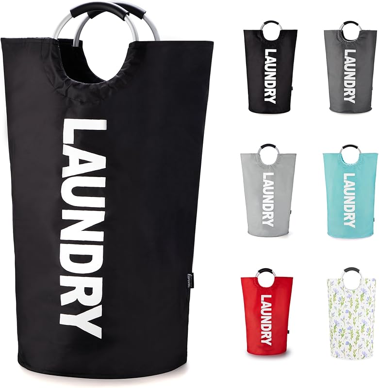 Caroeas Tall Laundry Basket 90L, Large Hamper, Freestanding Laundry Bag | Collapsible waterproof Oxford laundry bag for dorm, laundromat and travel, 13 Colors, Foldable Laundry Bag, Padded Handles