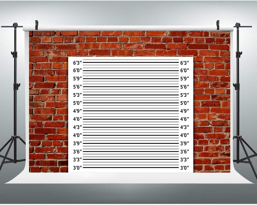 EOA 7(W) x5(H) FT Mugshot Sign Brick Wall Backdrop Height Chart Photography Background for Wedding Birthday Bachelorette Party Events Funny Decoration Selfie Photo Booth Prop
