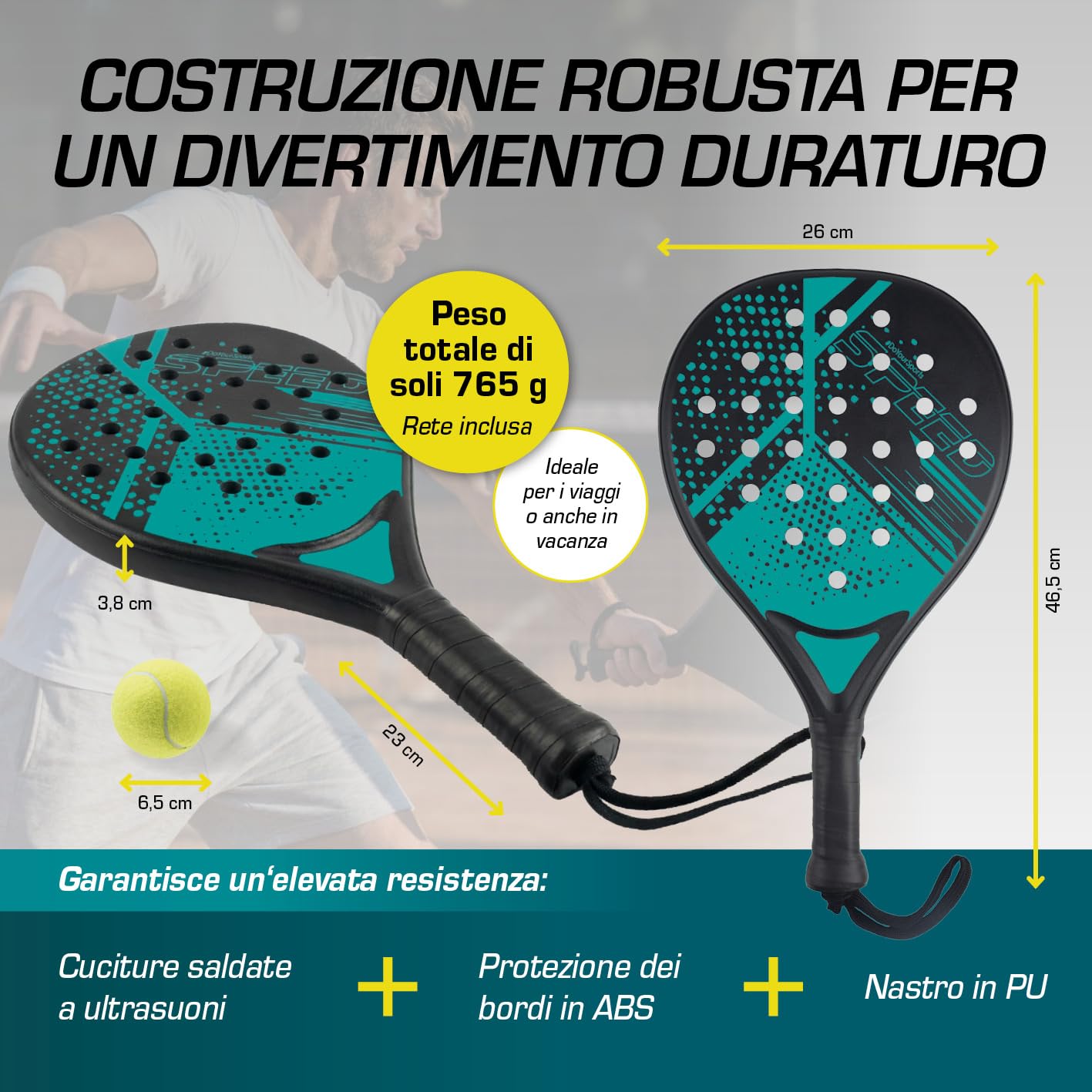#DoYourSports Set di racchette da padel | Racchette da padel e set iniziale, 2 racchette leggere per il padel con palla e rete | Impugnatura antiscivolo, ideale per l'allenamento e il tempo libero