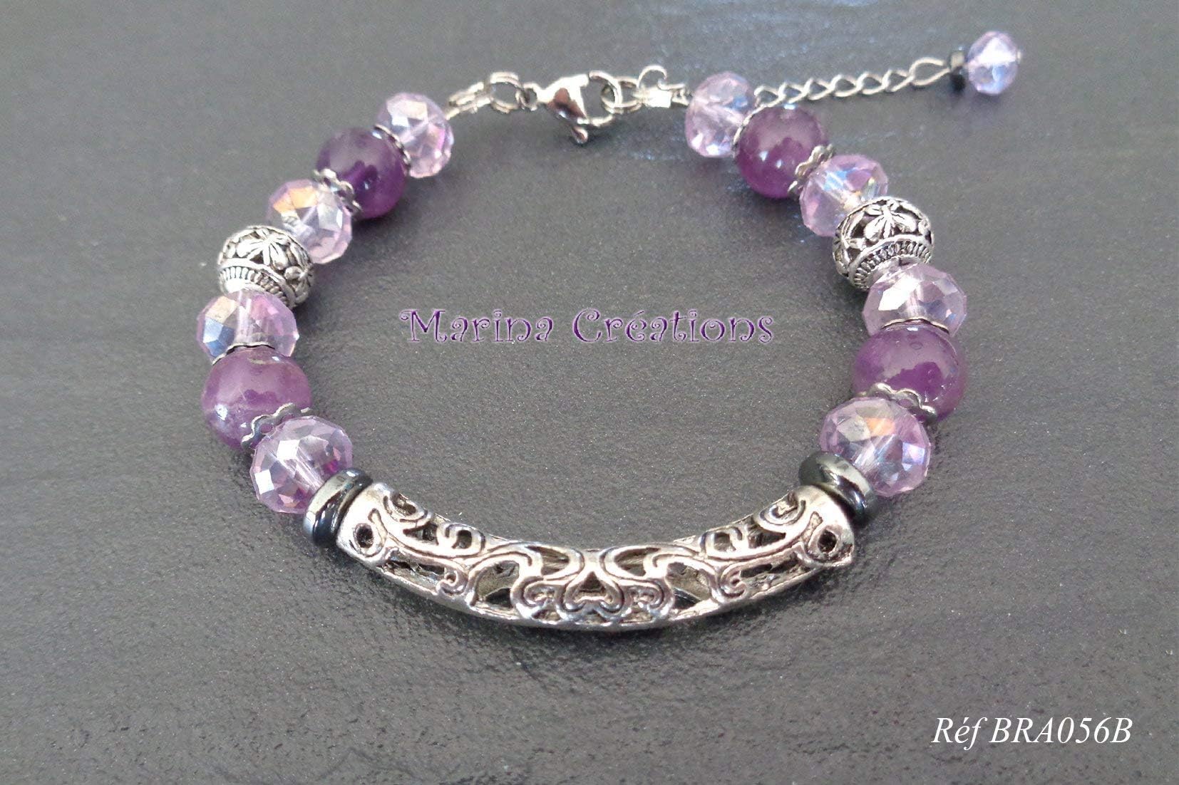 Genuine Amethyst and hematite chic bohemian bracelet, genuine gemstones, tibetan silver butterflies purple tone