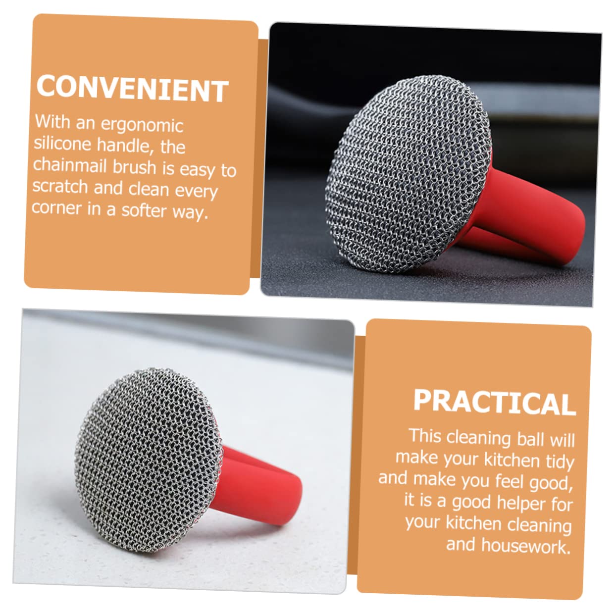 POPETPOP Cepillo de Malla Metálica para Ollas y Sartenes con Mango Ergonómico Diseño con Asa para Colgar para Limpieza Profunda de Utensilios de Cocina