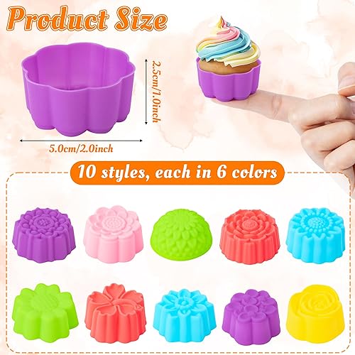 Miniatura 2 de R HORSE Moldes de silicona para cupcakes, 60 moldes para hornear en forma floral de 2 pulgadas, soportes antiadherentes para cupcakes, envoltorios