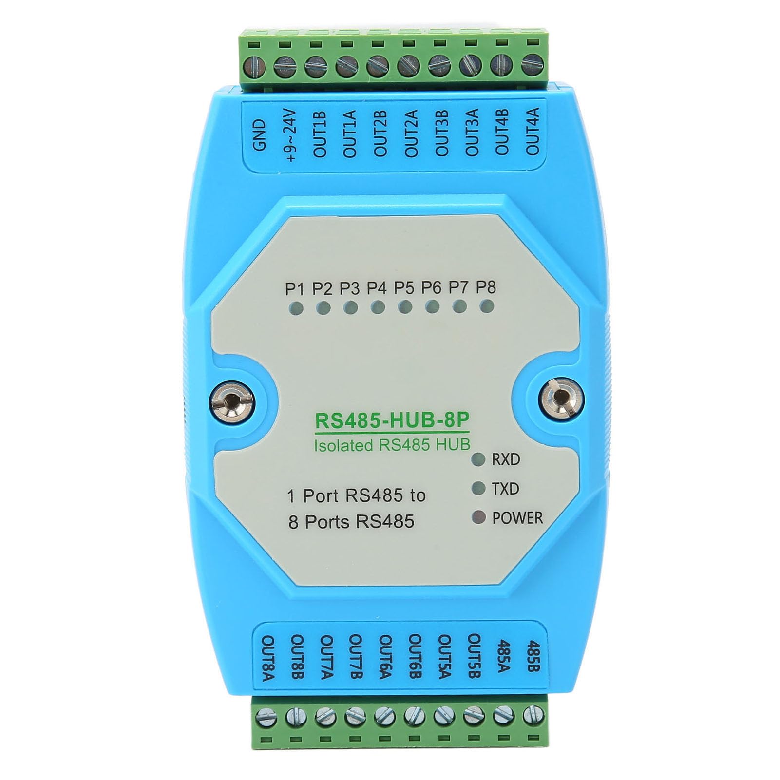 Bewinner Industrial Grade RS485 Hub Adopts, RS485 Hub 8 Ports 300 to 460800bps, 32 Nodes Self Adaptive Half Duplex Industrial RS485 Repeater for Relay Extension