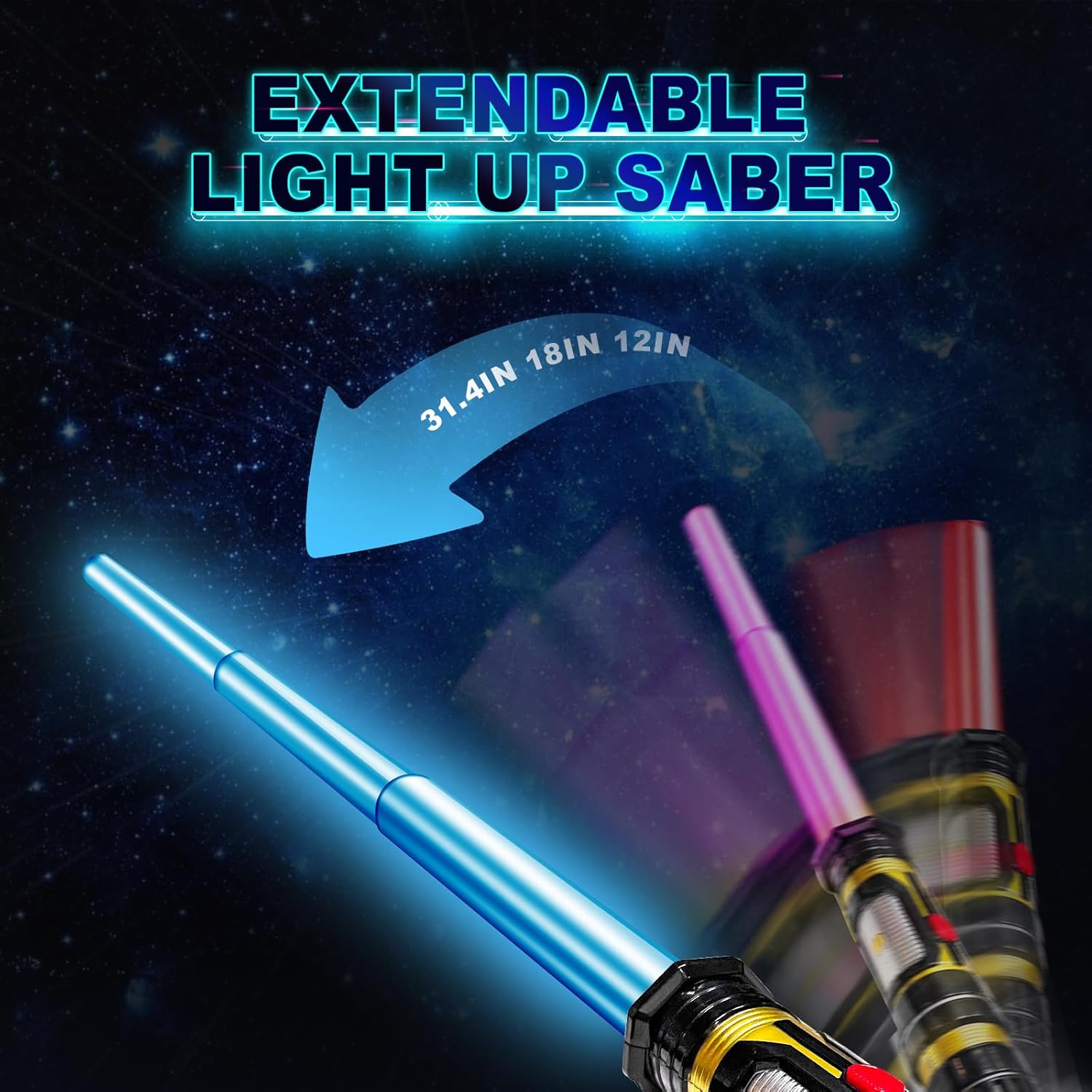 AuntyFey Light Up Saber for Kids Adults, Retractable Dark Light Up Saber for Adult Sword Kid Set, 4 Pack Toy Light Up Saber, Toy Light Sword for Kids Boy 3-8, Blue, Red, Purple Light Savers Party