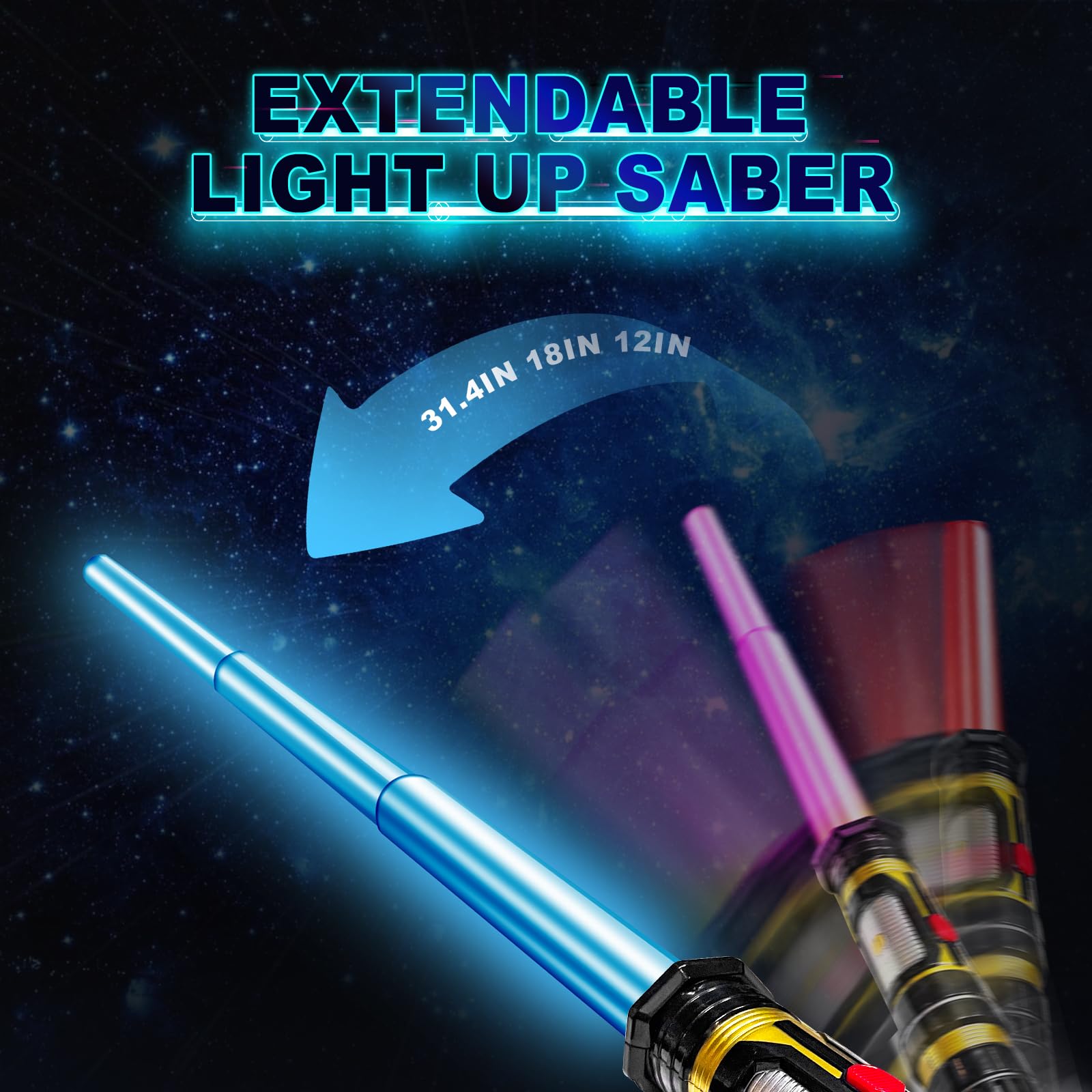 AuntyFey Light Up Saber for Kids Adults, Retractable Dark Light Up Saber for Adult Sword Kid Set, 4 Pack Toy Light Up Saber, Toy Light Sword for Kids Boy 3-8, Blue, Red, Purple Light Savers Party