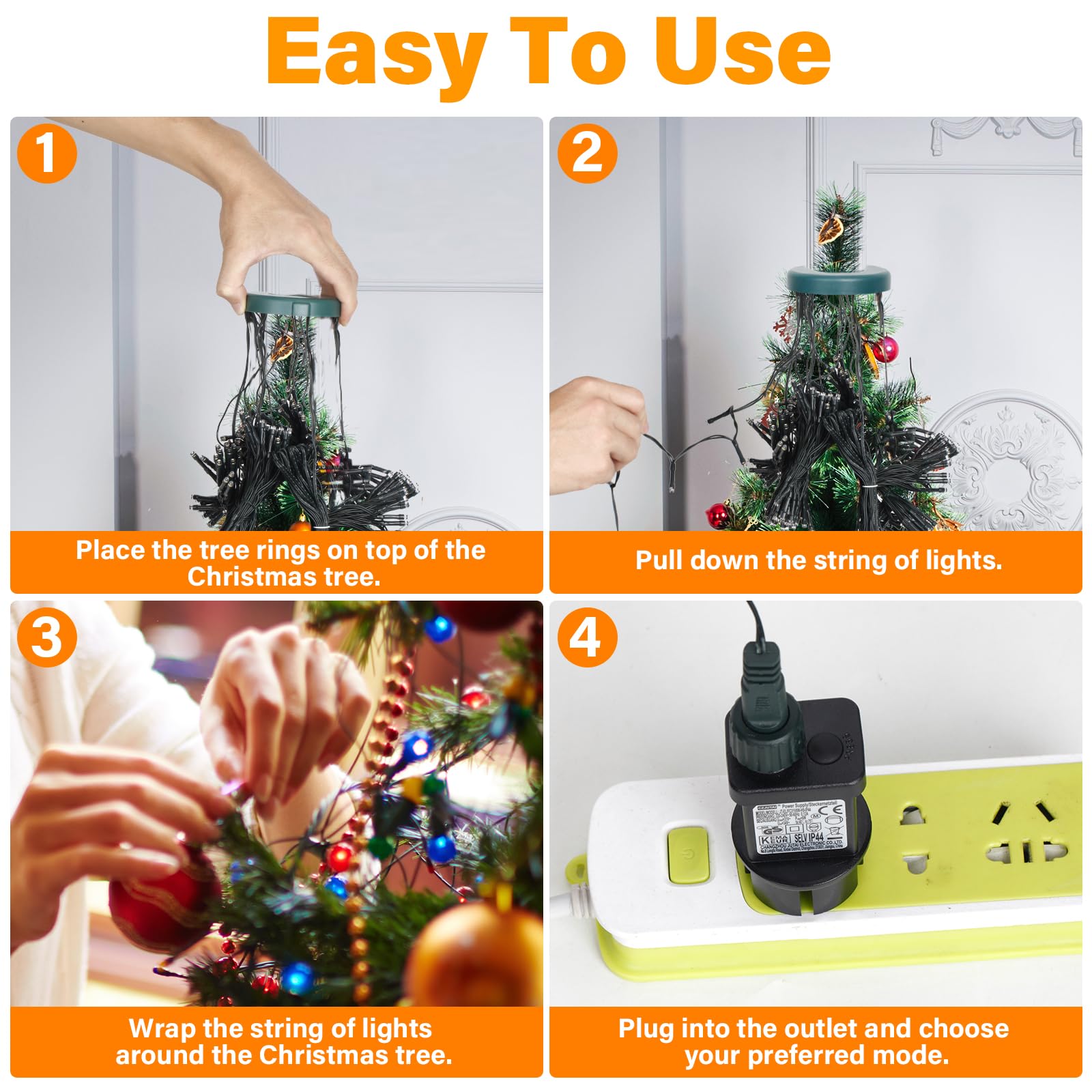 Withosent 400LED Luces Arbol Navidad con Anillo, 2m Cadena de Luces para Arbol con Temporizador y Memoria, Impermeable 44, 8 Modes Navidad Decoración Christmas Lights, Adornos Exterior