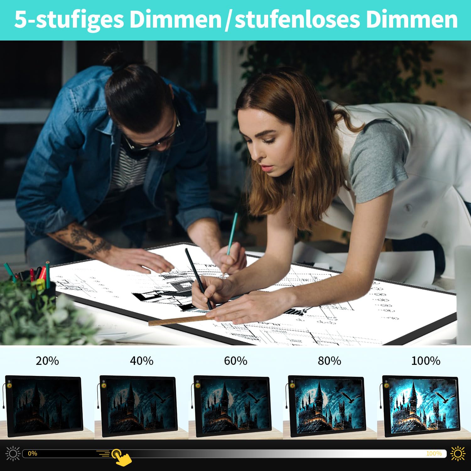 elice Grande lampada ricaricabile A1 luminosa, 6000 mAh, funzionamento a batteria, modalità di luce a 3 colori, lavagna luminosa con 5 livelli/luminosità continua, piastra luminosa per diamond