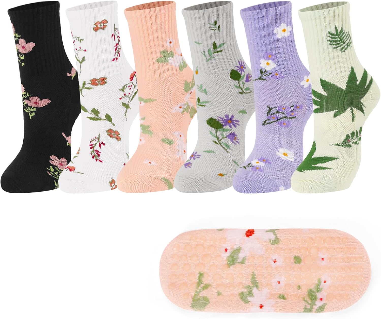 Cotton Grip Pilates Socks with grips for Women Crew Non Slip Grippy Socks Gym Yoga Barre Workout Women's Gifts