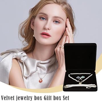 Samt Groß Halsketten Box Samt Schmuckschatulle Geschenkboxen Schmuckkästchen Mit Samts Schmuckbox Für Halskette Für Frauen Schmuck Halskette Ohrring Ring Hochzeit Schmuck Lagerung (Schwarz)