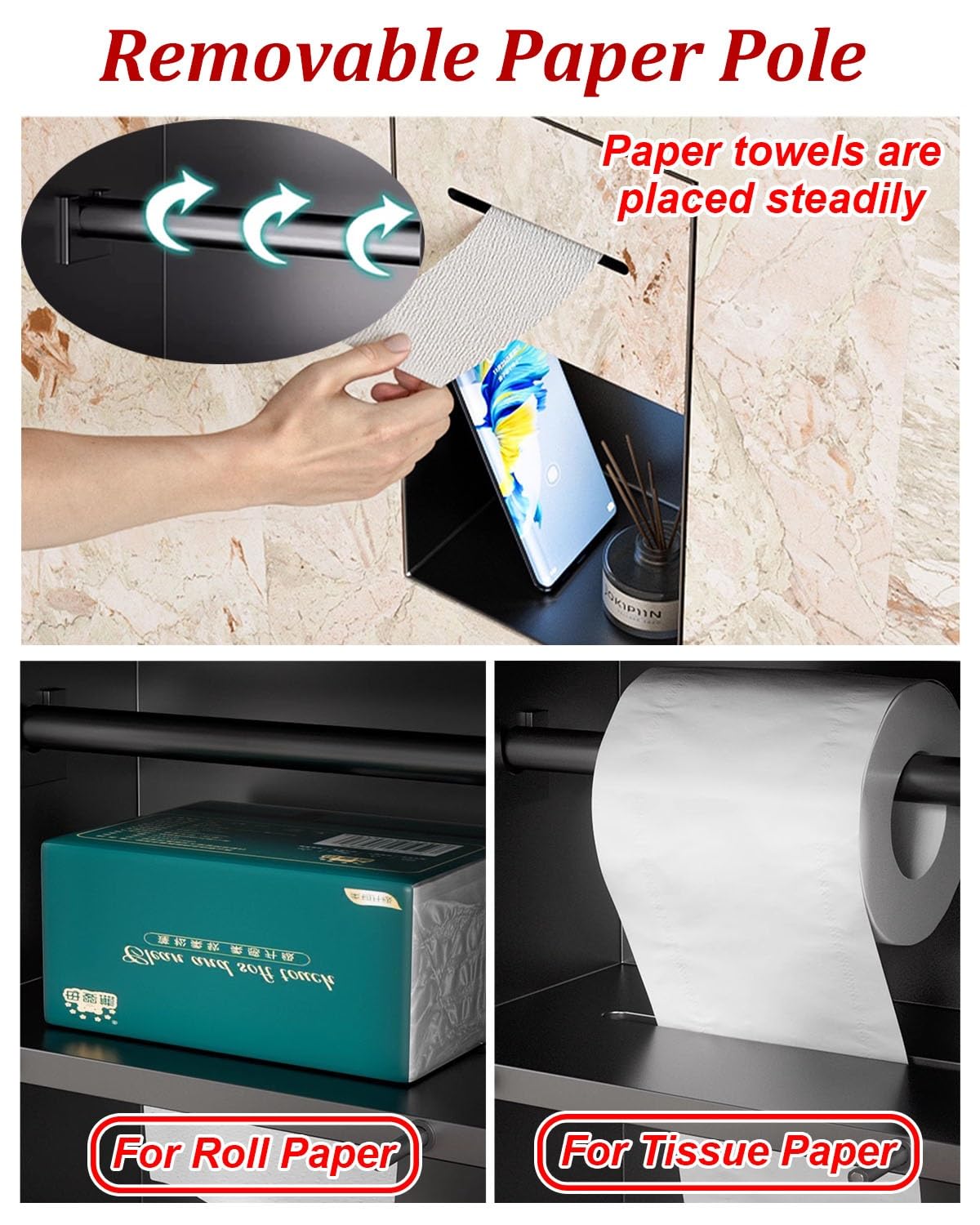 Vibeo Nicchia Doccia Incasso Porta Carta Igienica Piastrellabile a Parete con Mensola, Nicchia da Incasso per Carta Igienica nel Bagno, Inserto per Nicchia per Carta Igienica