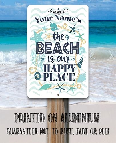 Miniatura 5 de Personalized - The Beach is Our Happy Place - Custom Beach House Decor, Sea Shells Front Beach Display, Surf Camp Wall Accessories and Gift Idea,