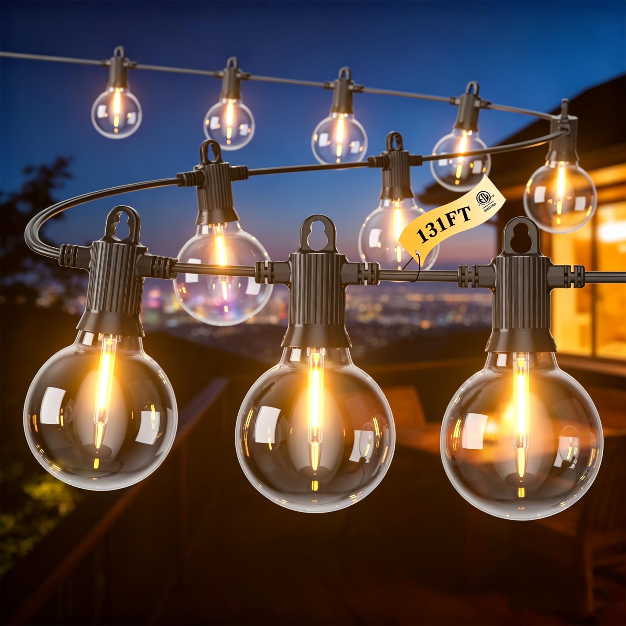 FOOMAN Garden Festoon String Lights G40 40M IP65 Mains Powered Warm White