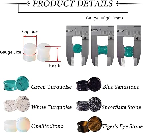 Miniatura 5 de Qmcandy - Juego de 6 pares  16 pares de dilatadores para las orejas de piedra mixta expansores conjunto de perforación corporal calibre 8G a 34