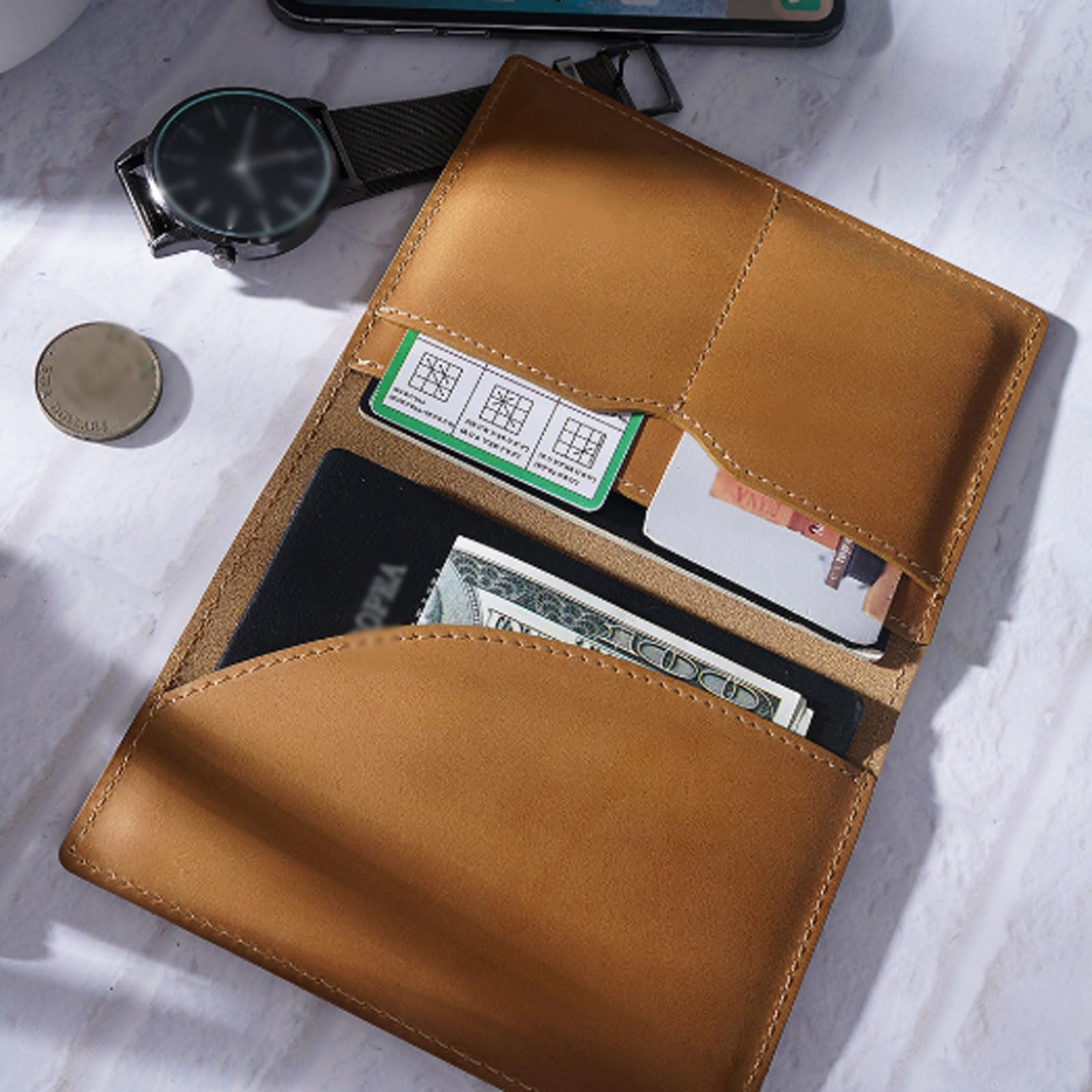 Custodia per passaporto in pelle bovina fatta a mano retrò porta passaporto universale biglietto multifunzione porta carte portadocumenti, Caff, 10 x 14 cm, Casual