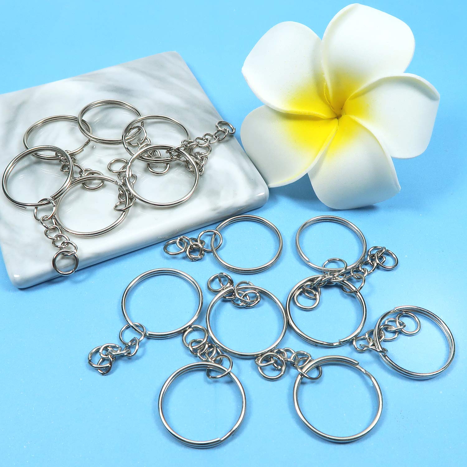 100 Anelli Portachiavi Con Catena - Argento, 25mm Per Fai Da Te E Gioielli - Foto 8