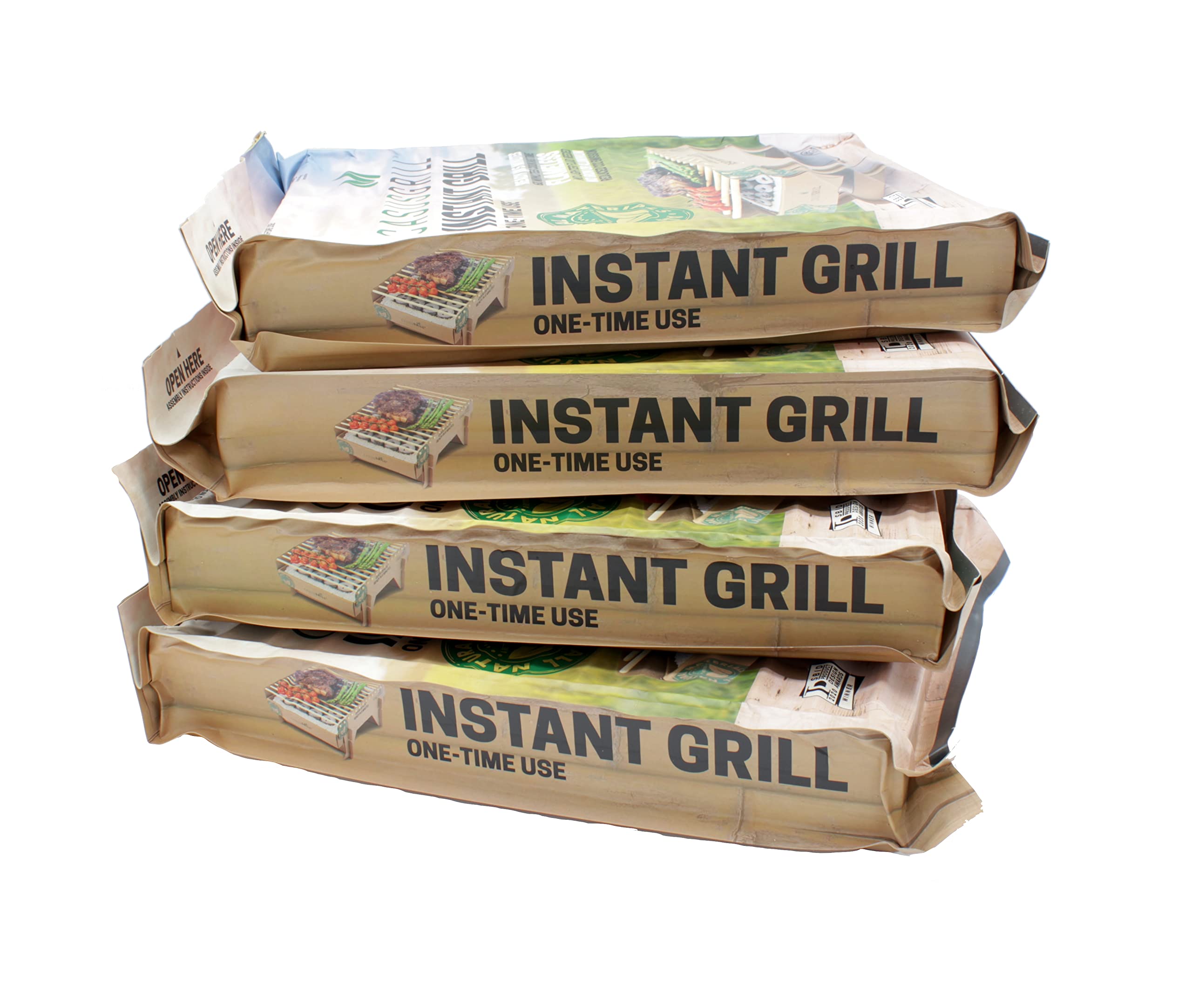 Öko Einweggrill (4 Stück) - Das Original - Einmalgrill für Camping Strand Park 100% Nachhaltig 50% weniger CO2 durch Bambuskohle, nach 5 min startklar und über 1 Stunde nutzbar
