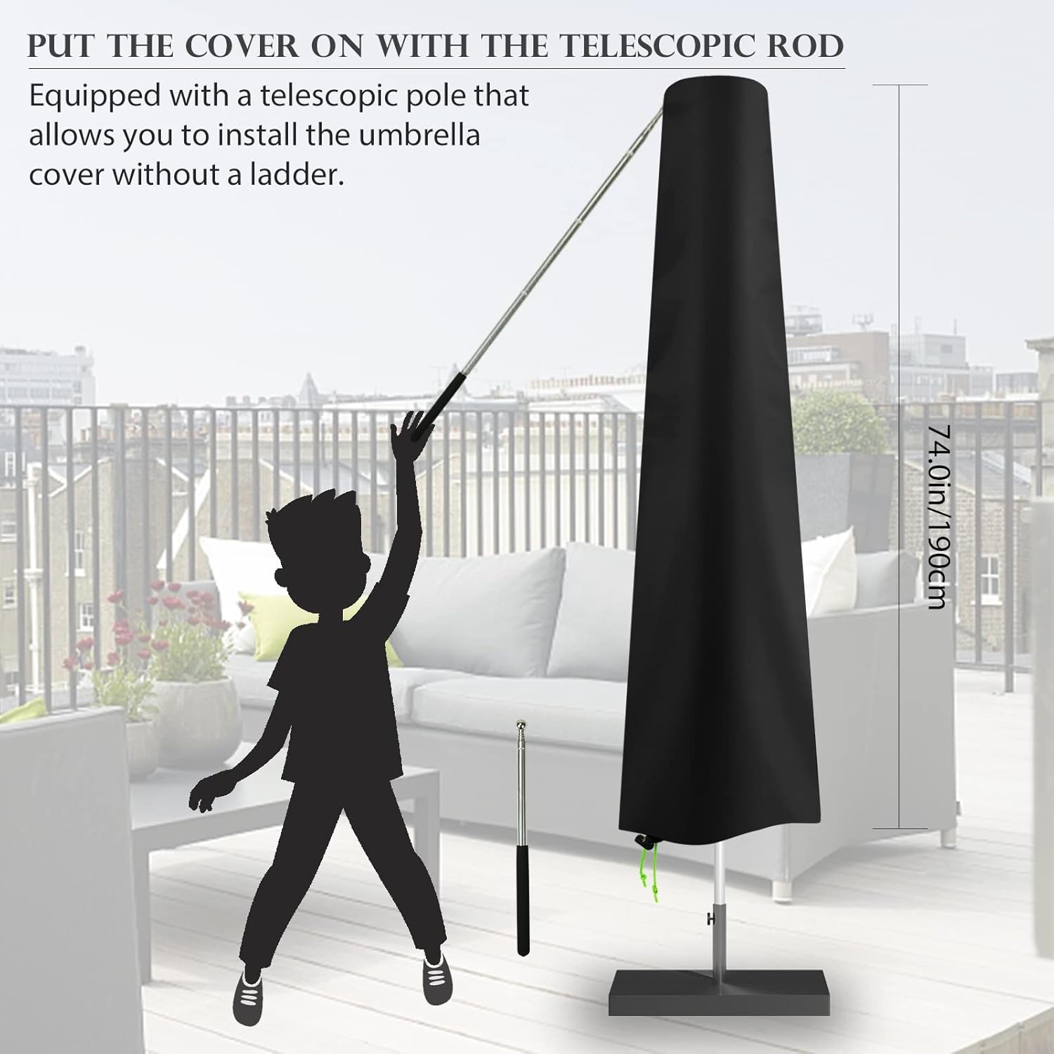 3 PCS Patio Umbrella Covers with 1 Push Rod - Waterproof Patio Parasol Covers with Zipper for 7ft to 11ft Outdoor Umbrellas
