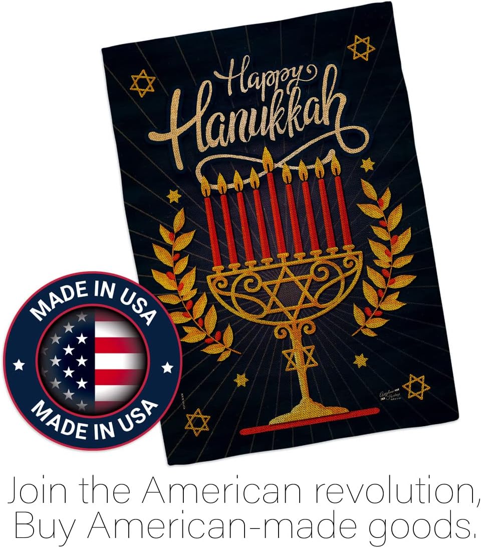 Happy Hanukkah Set Wall Holder Winter Candle Bonsai Menorah Jewish Chanukah David House Decoration Banner Small Yard Gift Double-Sided, Garden Flag 13"x 18.5", Thick Burlap