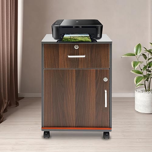 Miniatura 1 de Archivador móvil, gabinete de impresión de una puerta, soporte rodante con ruedas, adecuado para carpetas colgantes de tamaño A4 o carta, roble