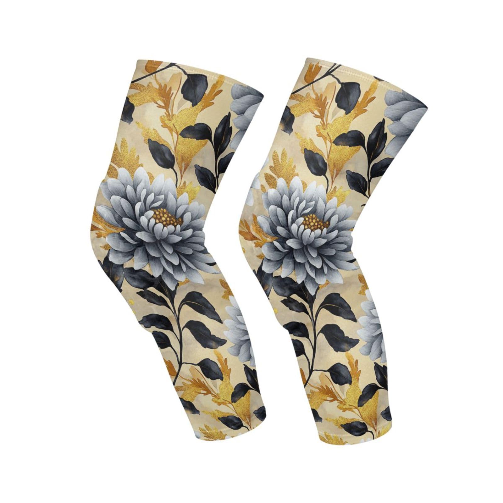 JUNZAN Elegant Flowers in Beige Basketball Knee Pads for Youth Kids Wrestling Knee Pads with Sleeves Sport Kneepads for Volleyball Football