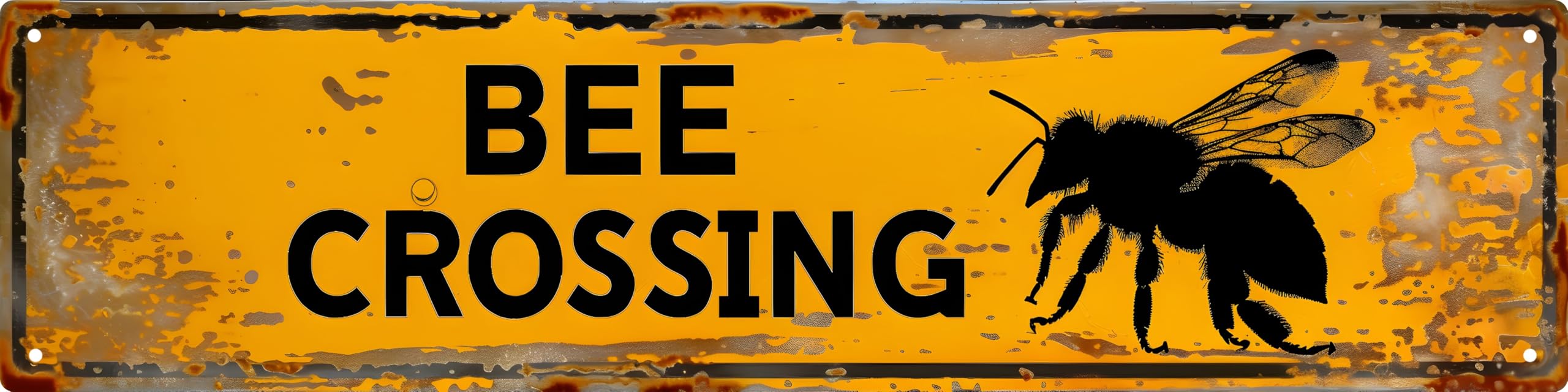 WSUPBPR Funny Metal Sign Decor Bee Crossing Road Signs Warning Sign Outdoors Wall Fence Forest Decor coffee Bar Art 16x4 in