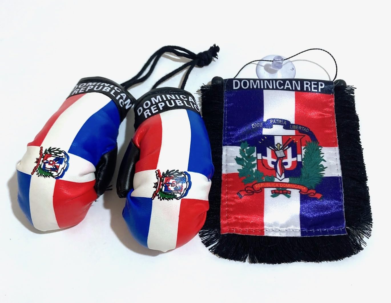 Dominican Republic Boxing Gloves Flags for Car & Home DR mini Banner Automobile charm small window sticker Easy to use Sticks to glass Quick Easy or Hang Ornament wall design indoor outdoor decals