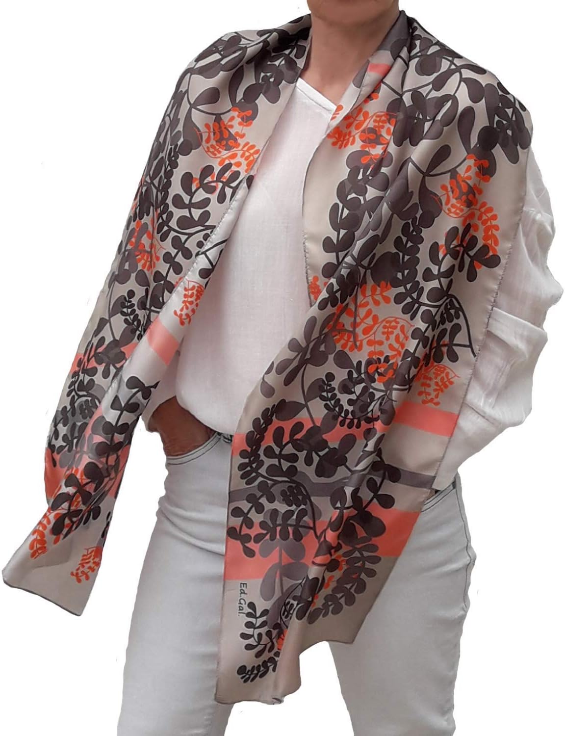 Silk Scarf, Artistic Hand Painted and Printed, Pink, Beige, Grey Floral Scarf, Colorful Birthday Women Gift, Boho Designer Scarves - Image 5