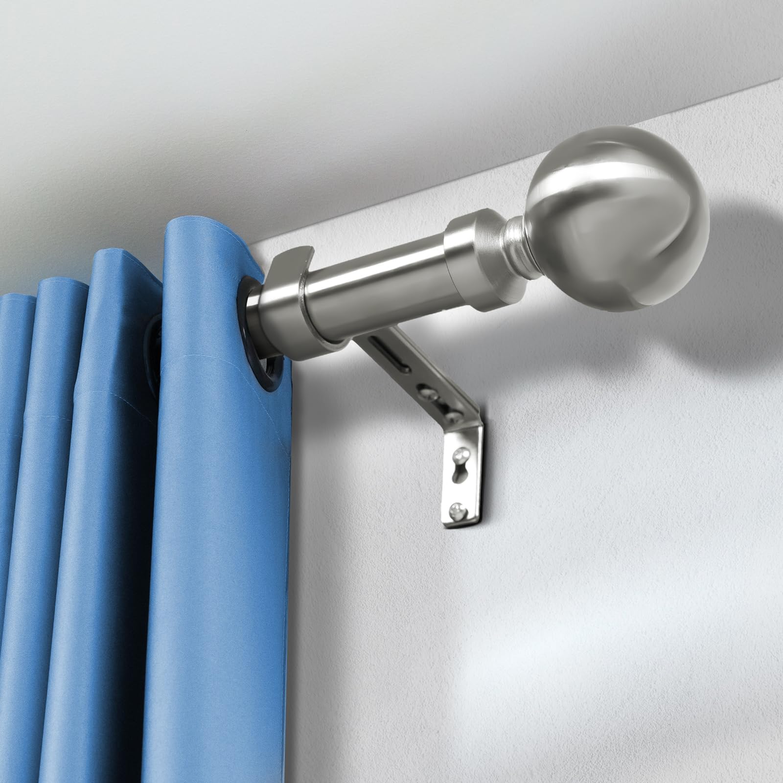 Marlow Satin Nickel Extendable Metal Curtain Pole 79–220 Cm, Silver, Heavy Duty