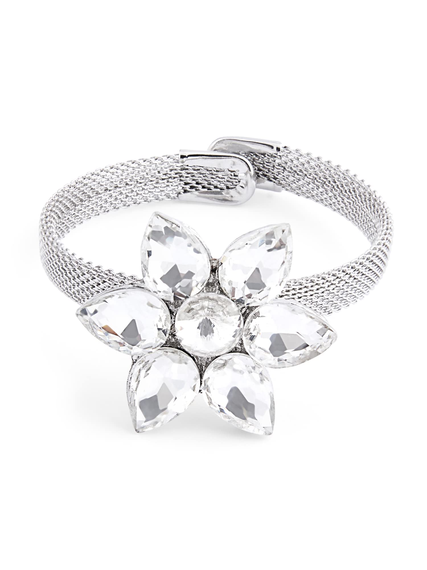 ZAVERI PEARLS Silver Tone Flower Shape Dazzling Stones Contemporary Kada Bracelet For Women-ZPFK12929 (B09WV94X9H) Amazon Price History, Amazon Price Tracker