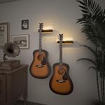 YuanDian Support mural pour guitare avec porte-pick, LED Cintre de guitare en bois USB Alimenté pour Acoustique, Électrique, Basse, Ukulele, Affichage et Stockage Mandolin, Dons pour les Joueurs de Guitare Hommes