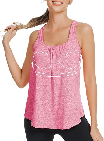 ANYFITTING Built in Bra Tank Tops for Women Workout Loose Fit Yoga Camisoles